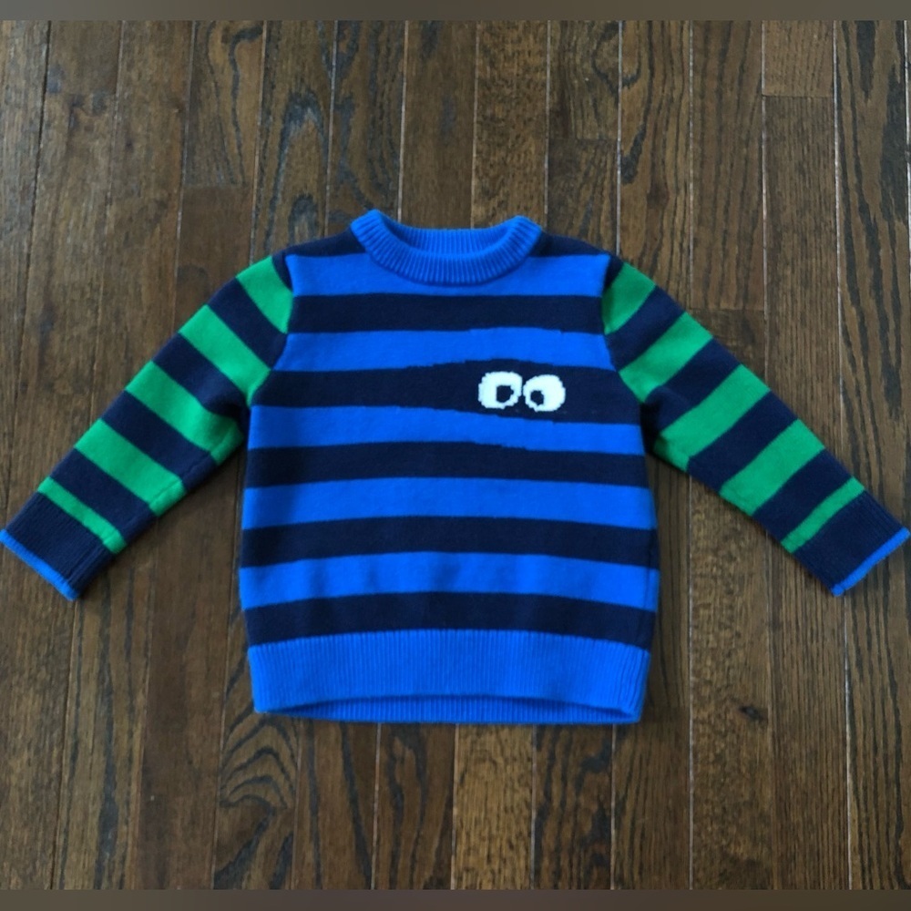 baby Gap Toddler Boys 2/2T Halloween Blue/Navy Blue/Green Striped w/Monster Eyes